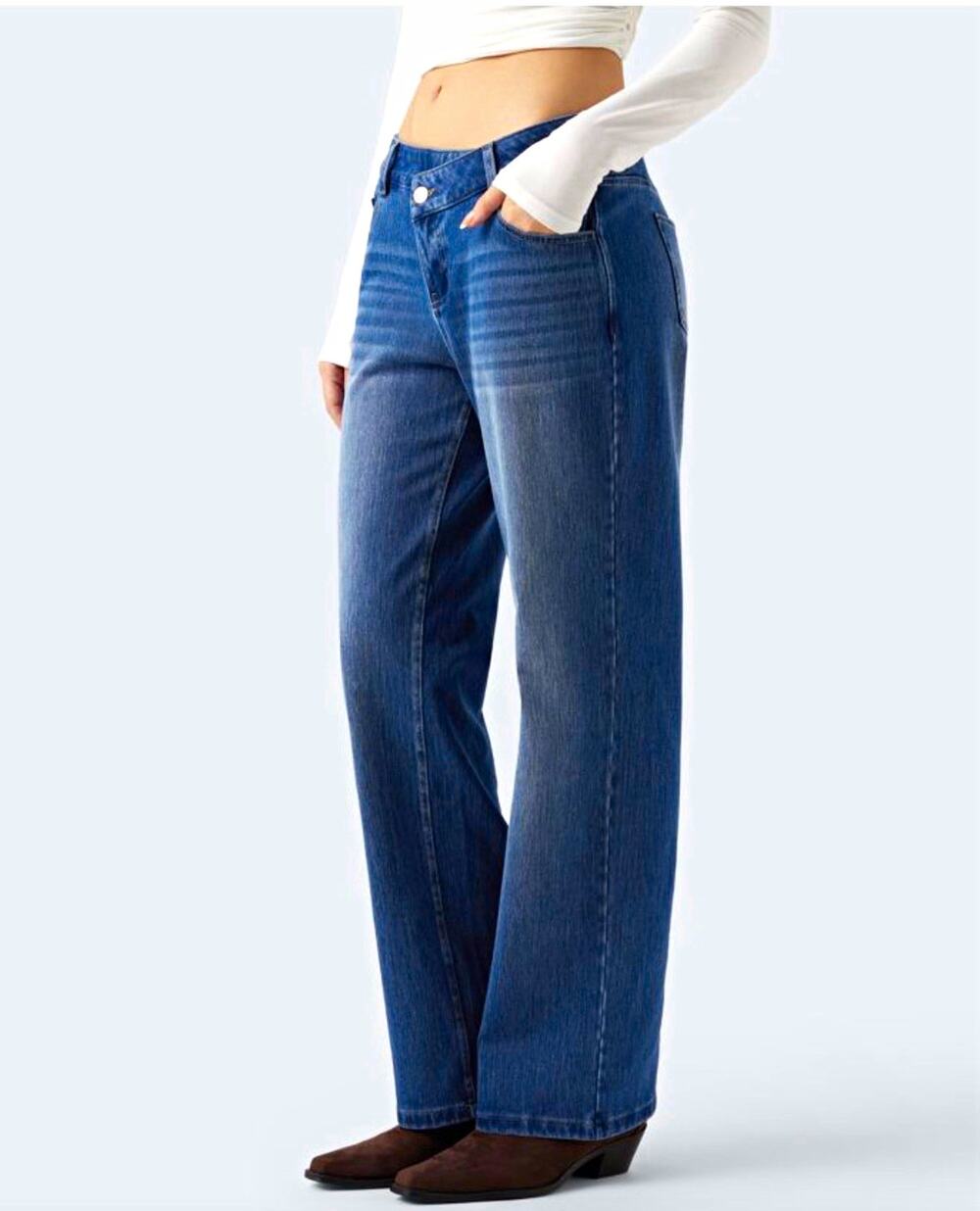 Halara Flex Asymmetric LowRise Straight Leg Casual Jeans with Pockets L-regular